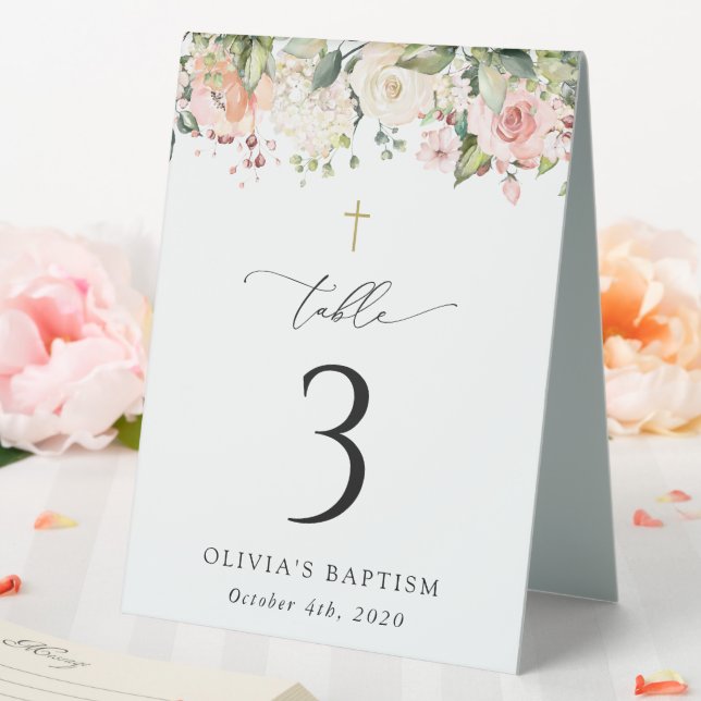 Pink Flowers, White Flowers, Baptism Table Numbers (In SItu (Wedding))