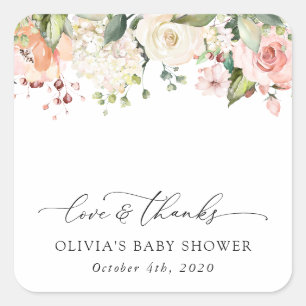 Pink Flowers, White Flowers, Boho, Baby Shower Square Sticker