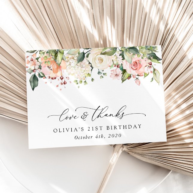 Pink Flowers, White Flowers, Boho, Birthday Thank You Card (Creator Uploaded)