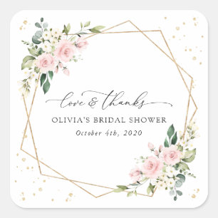 Pink Flowers, White Flowers, Boho, Bridal Shower Square Sticker