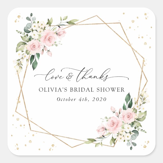Pink Flowers, White Flowers, Boho, Bridal Shower Square Sticker (Front)