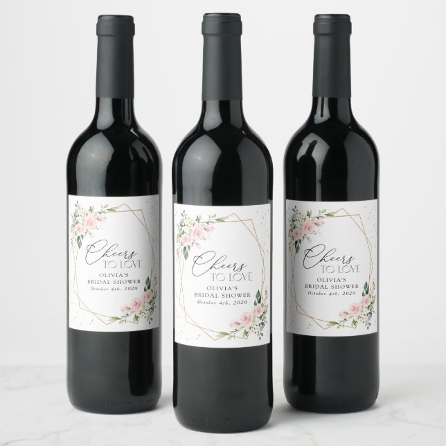 Pink Flowers, White Flowers, Boho, Bridal Shower Wine Label (Bottles)