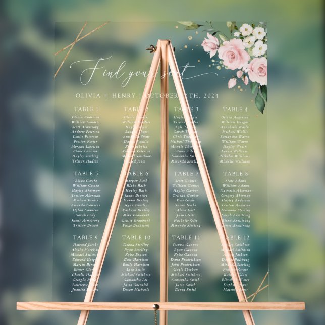 Pink Flowers, White Flowers, Boho, Seating Chart (Neutral)