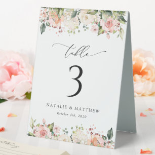 Pink Flowers, White Flowers, Boho, Table Numbers