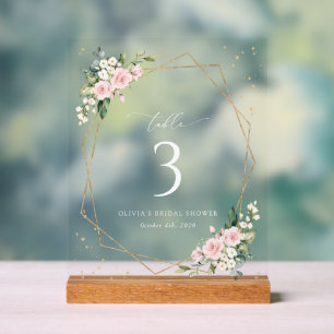 Pink Flowers, White Flowers, Boho, Table Numbers Acrylic Sign