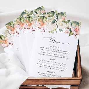 Pink Flowers, White Flowers, Boho, Wedding Menu