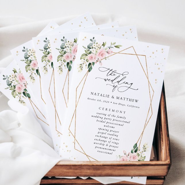 Pink Flowers, White Flowers, Boho, Wedding Program (Creator Uploaded)