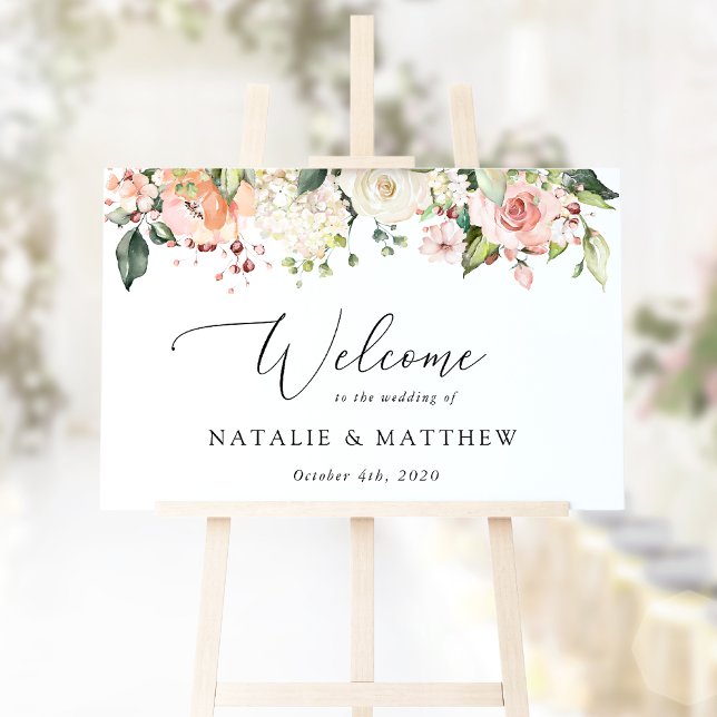 Pink Flowers, White Flowers, Boho, Wedding Welcome Poster (Creator Uploaded)