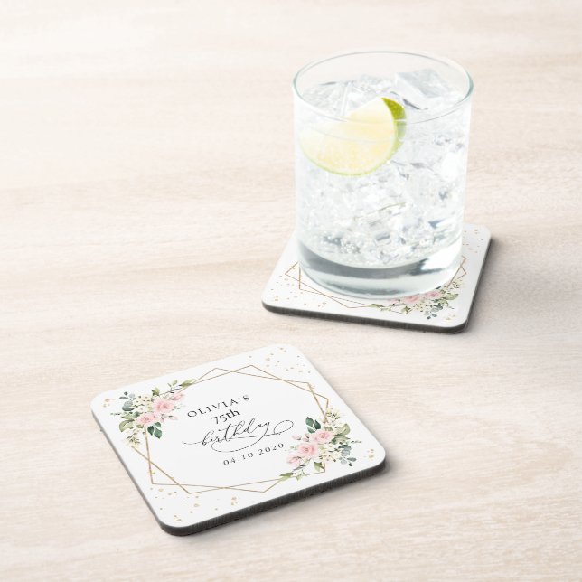 Pink Flowers, White Flowers, Greenery, Birthday Coaster (Right Side)