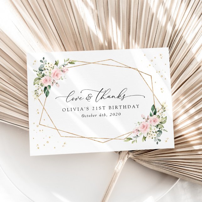 Pink Flowers, White Flowers, Greenery, Birthday Thank You Card (Creator Uploaded)