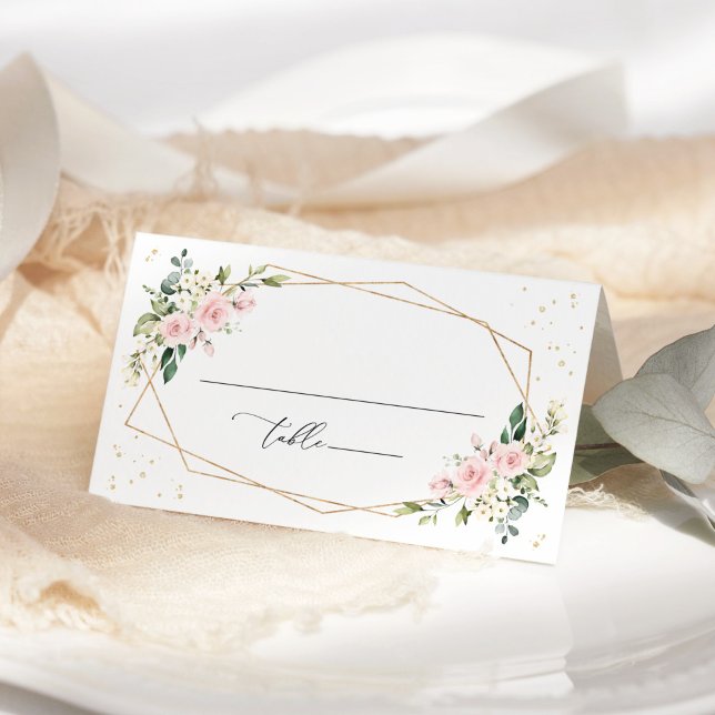 Pink Flowers, White Flowers, Greenery, Wedding Place Card (Creator Uploaded)