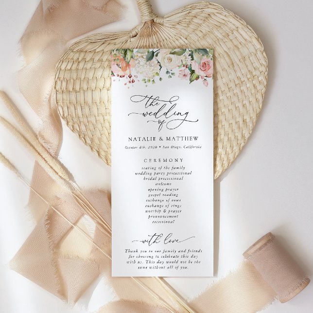 Pink Flowers, White Flowers, Greenery, Wedding Programme (Creator Uploaded)