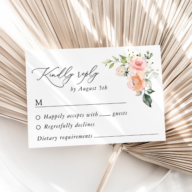 Pink Flowers, White Flowers, Greenery, Wedding RSVP Card (Creator Uploaded)