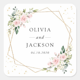 Pink Flowers, White Flowers, Greenery, Wedding Square Sticker
