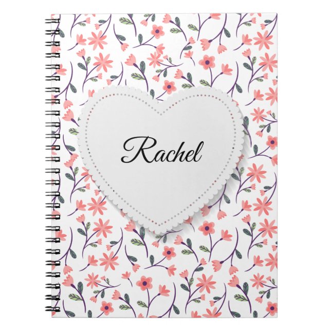 Pink Flowers White Heart Gift Journal Note Book (Front)