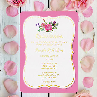 Pink Flowers with Foil Quinceañera Foil