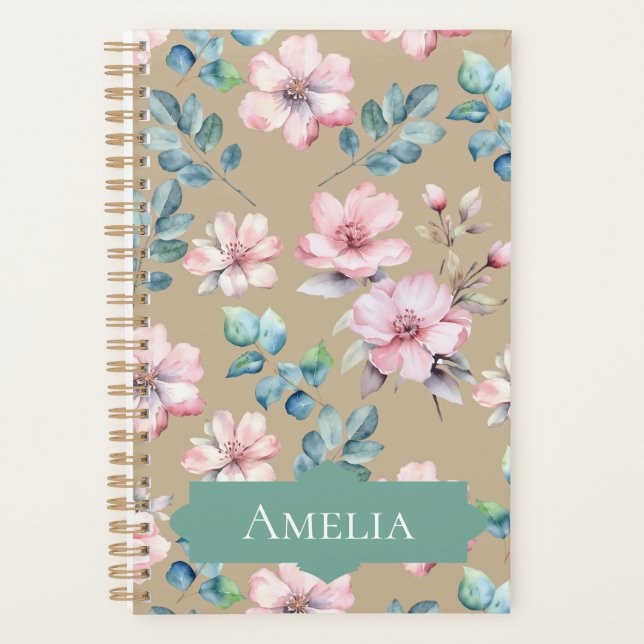 Pink Flowers with Foliage Elegant Planner (Front)