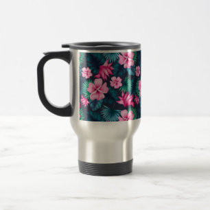 Pink Flowers with Green Leaves Partern-79066 Travel Mug