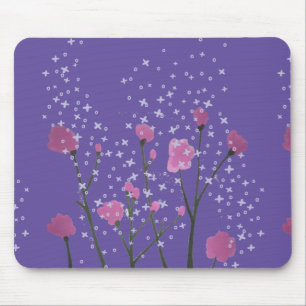 Pink Flowers with Purple Background Mouse Mat