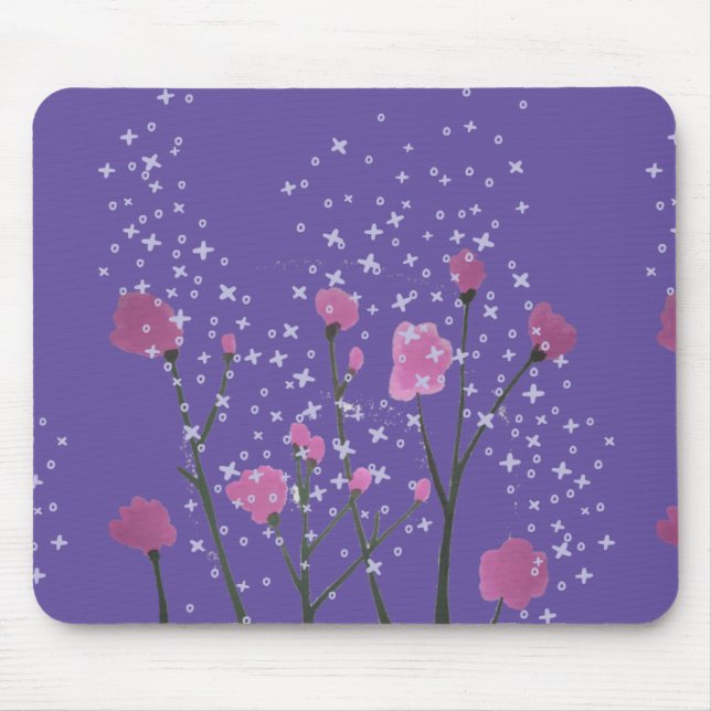Pink Flowers with Purple Background Mouse Mat (Front)