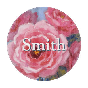 Pink Flowers with Text Cutting Board