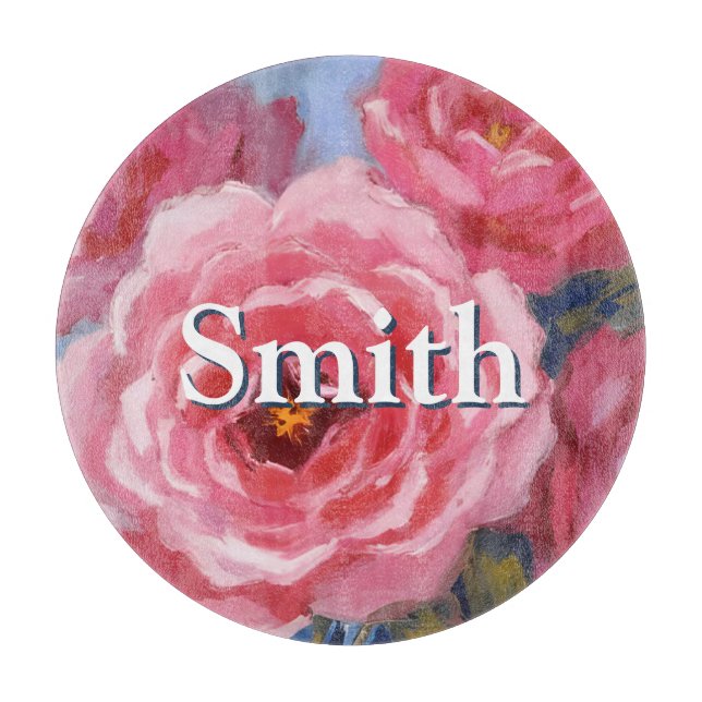 Pink Flowers with Text Cutting Board (Front)