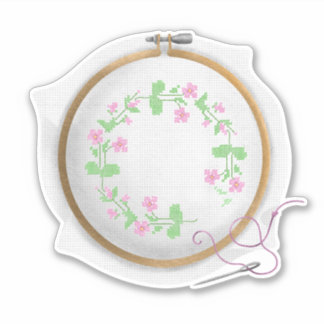 Pink flowers with vines cross-stitch - ROSE