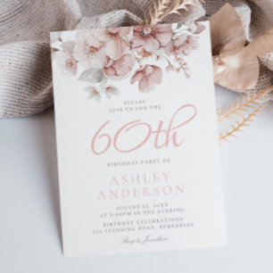 Pink Flowers Womans 60th Birthday Invitation