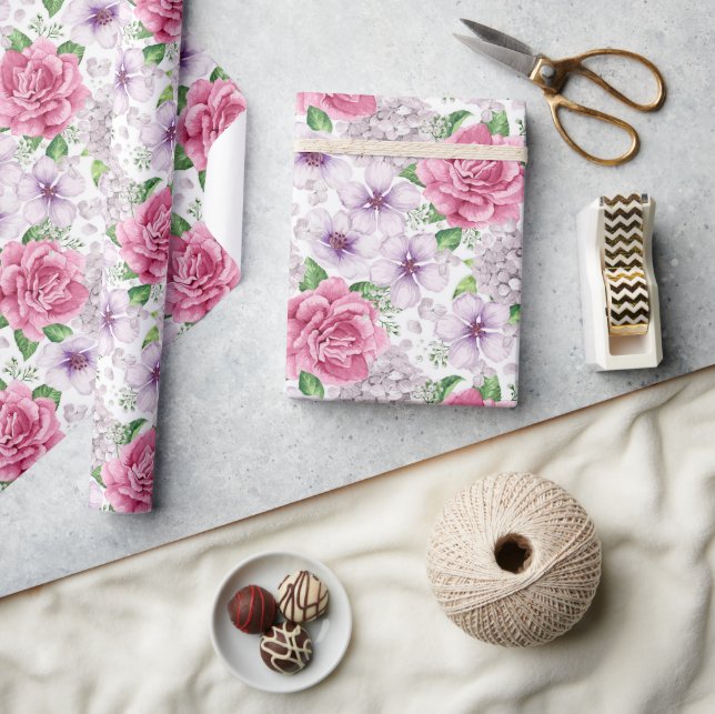 Pink Flowers Wrapping Paper (Crafts)