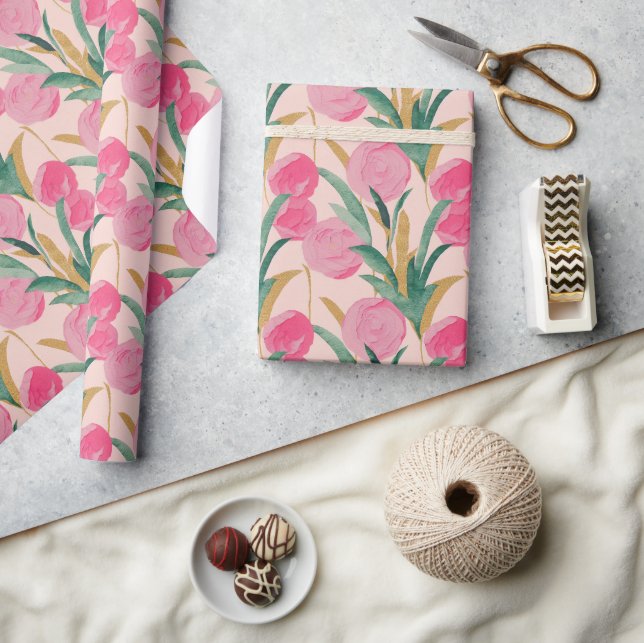 Pink Flowers Wrapping Paper (Crafts)
