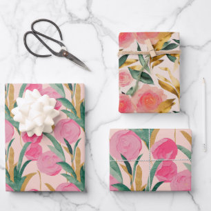Pink Flowers Wrapping Paper Sheet