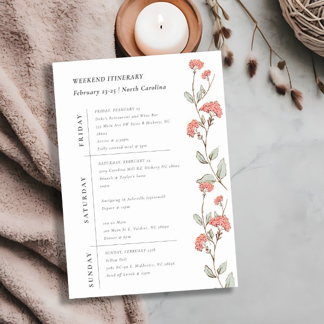 Pink Flowers Wreath Weekend Birthday itinerary Invitation (Creator Uploaded)