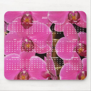 Pink Flowers Yearly Calendar 2023 Mouse Mat