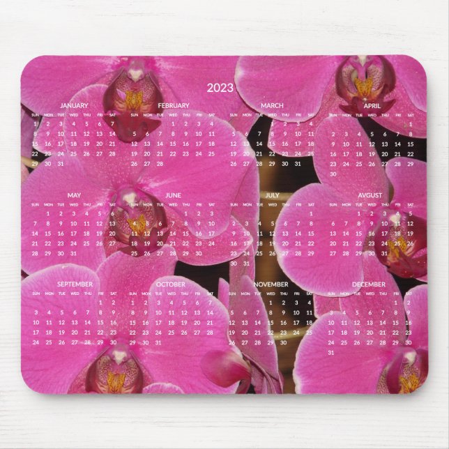 Pink Flowers Yearly Calendar 2023 Mouse Mat (Front)