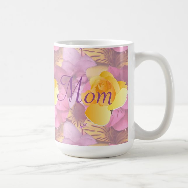 Pink Flowers Yellow Rose Large Mum Mug (Right)