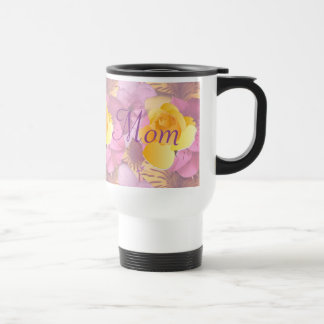 Pink Flowers Yellow Rose Mum Travel Mug