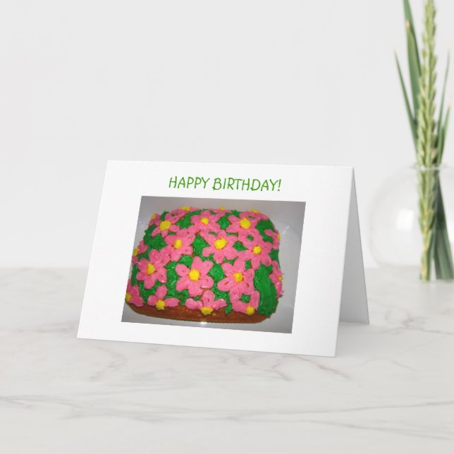Pink FlowersCake, HAPPY BIRTHDAY! Card (Front)