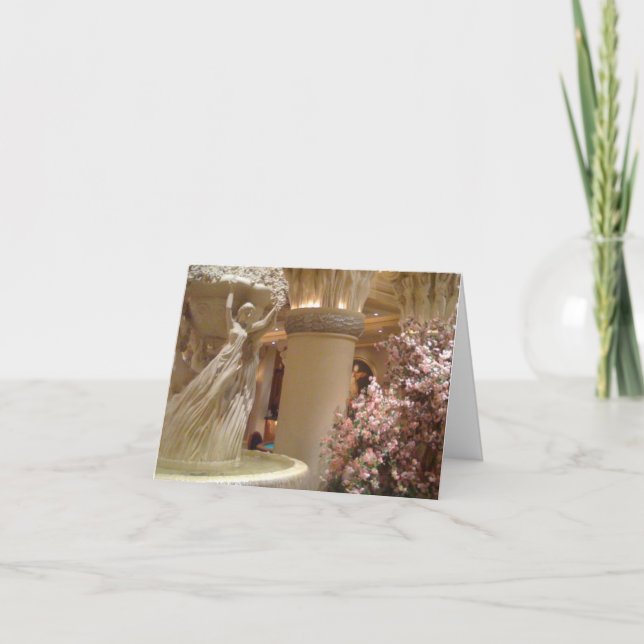 Pink Flowery Fountain Wedding card (Front)