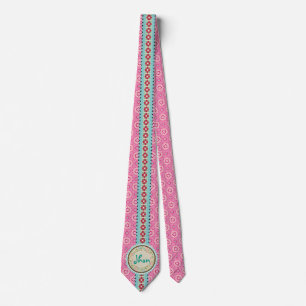 Pink & Flowery Name Label & Ribbon Tie