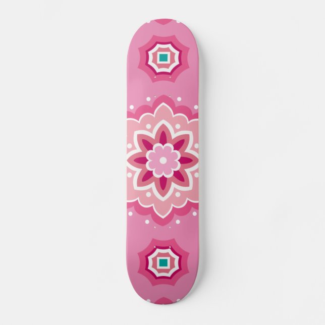 Pink & Flowery Pattern Skateboard (Front)