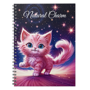 Pink fluffy cute cat surreal blue eyes style notebook