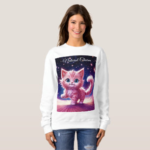 Pink fluffy cute cat surreal blue eyes style sweatshirt
