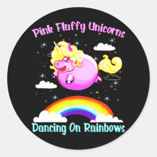Pink Fluffy Unicorns Dancing On Rainbows T Shirt Classic Round Sticker