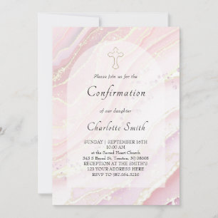 pink fluid marble background Confirmation Invitation