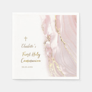 pink fluid marble First Communion Napkin