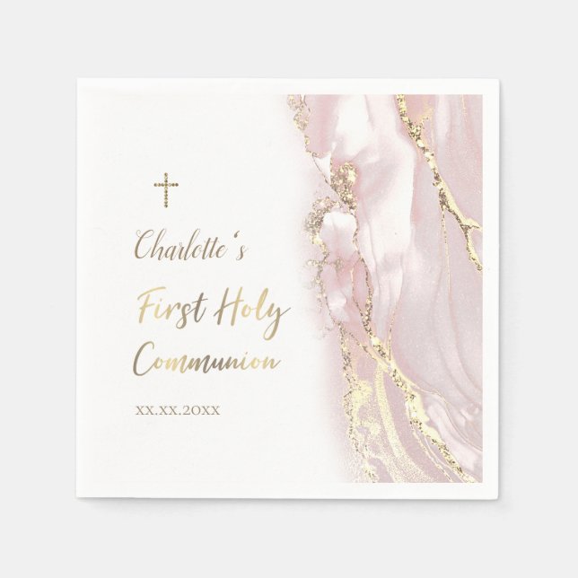 pink fluid marble First Communion Napkin (Front)