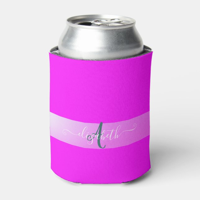 Pink Fluorescent Monogram   Can Cooler (Can Front)