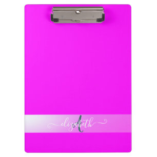 Pink Fluorescent Monogram Clipboard