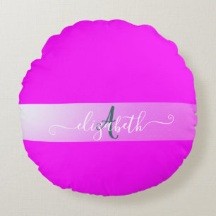 Pink Fluorescent Monogram Round Pillow