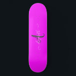 Pink Fluorescent Neon Monogram   Skateboard<br><div class="desc">Monogram on pink fluorescent background. The perfect romantic gift idea. Click the Customise It button to change fonts, move text around and further customise your design.</div>